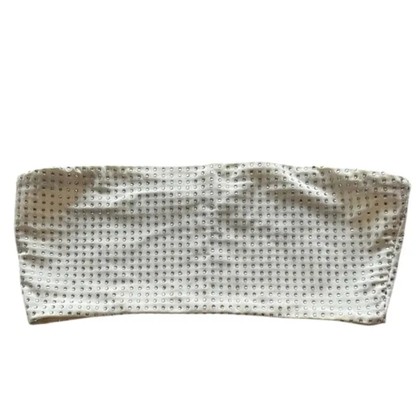 NWT Weworewhat Sleeveless Crystal Bandeau Crop Top Studded Rhinestones XXS White - Image 2