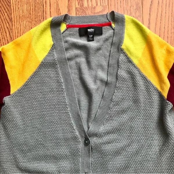 Mossimo Supply Co. Gray Cropped 90s Cardigan Colorblock Sleeves Women’s Size S - Image 5