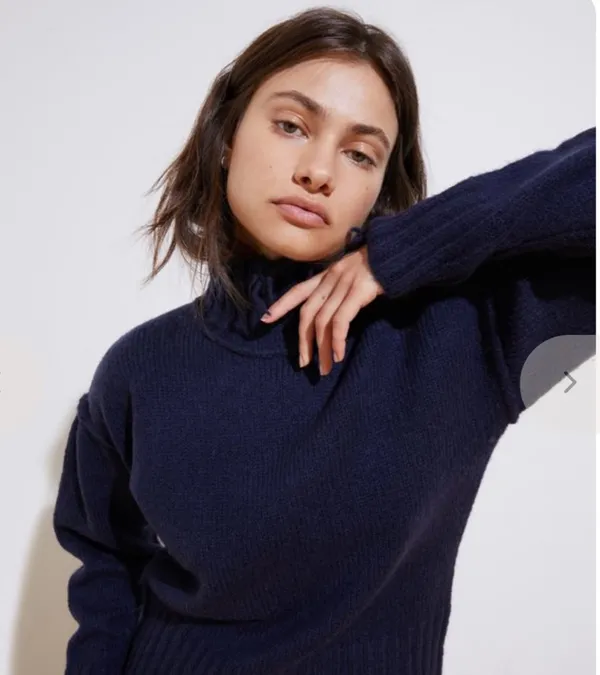 NSF Revolve Kori Wool Blend Fringe Trim Turtleneck Sweater Navg - Image 3
