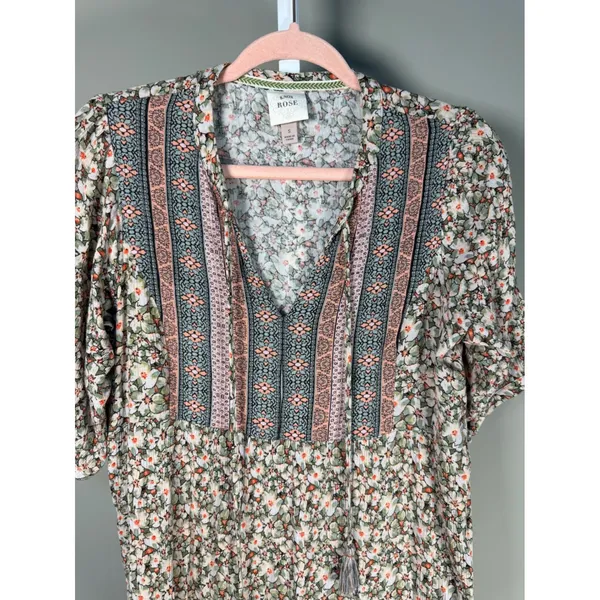 Knox‎ Rose Floral Boho Tassel Mini Dress Small Rayon Lined Cottagecore Earthy - Image 4