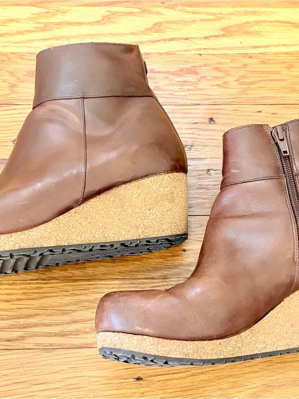 Birkenstock Papillio Ebba Cognac Leather Cork Wedge Ankle Boots Size 7 Comfort - Image 4