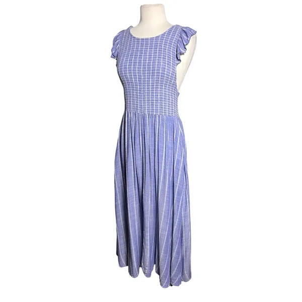 FREE PEOPLE Boho Coastal Striped Lightweight Chambray Midi Dress - Image 5