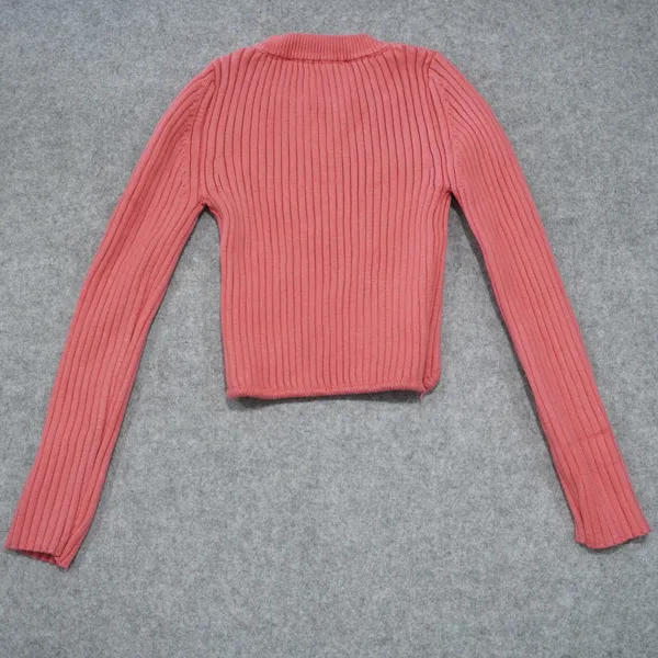 Zara Size Small Ribbed Knit Crop Top Pink Excellent Curved Hem Long Sleeve - Image 5