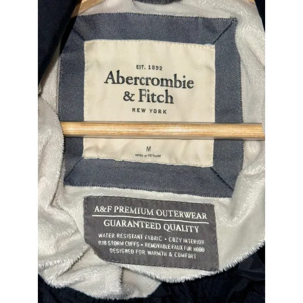 Abercrombie & Fitch Black Hooded Winter Utility Puffer Coat Jacket Womens Size M - Image 3
