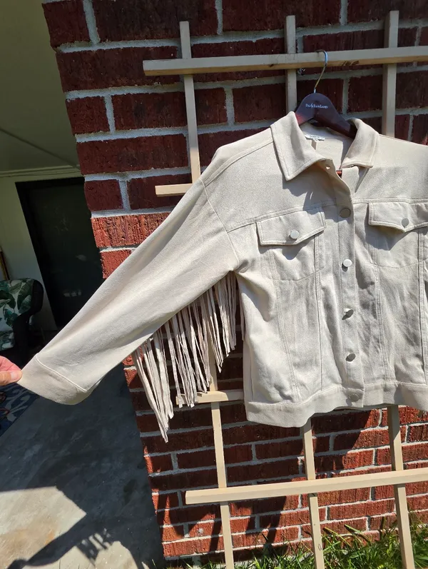 Cream Fringe Faux Suede Jacket Small - Image 8