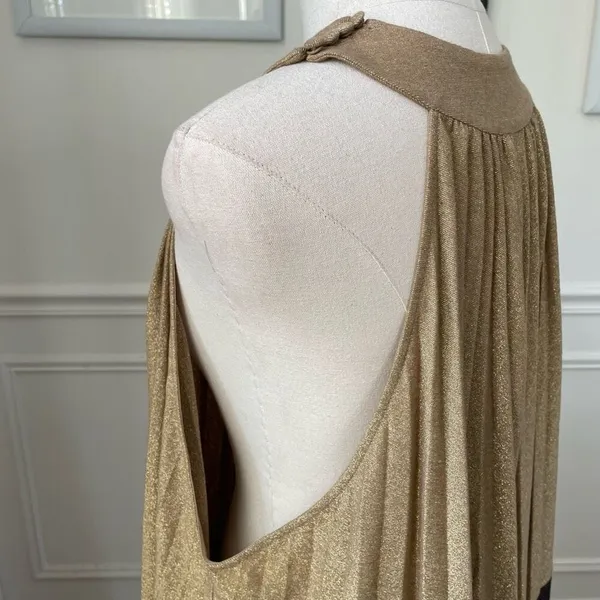 Free People Pleated Love Trapeze Mini Dress Metallic Gold Brown XS - Image 8