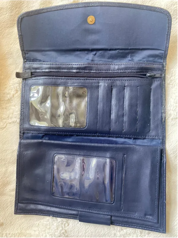 Buxton Vintage Navy Blue Lambskin Leather Wallet Clutch Organizer Kisslock Purse - Image 3