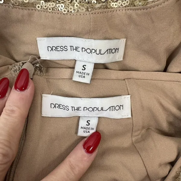 Dress The Population Size Small Cara Two Piece Gown Gold‎ Sequin Holiday Party - Image 13