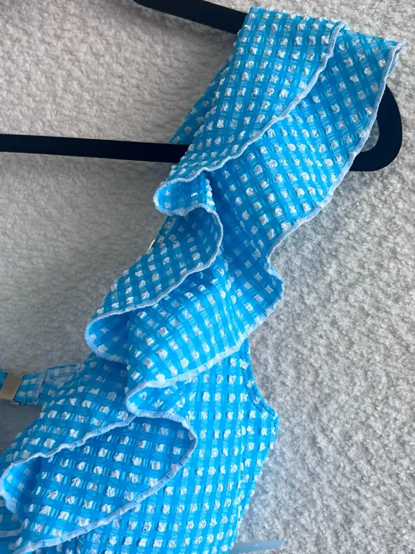 Lilly Pulitzer Blue White NWOT Women’s Aelin‎ Crinkle Gingham Bikini Top Size 10 - Image 4