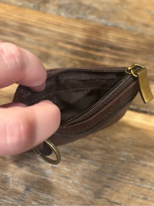 Fossil Brown Genuine Leather Change Purse Keychain Wallet - Image 6