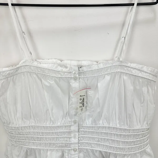 Madewell Smocked Button Front Top Poplin Cotton Eyelet White Stretch Medium NWT - Image 8