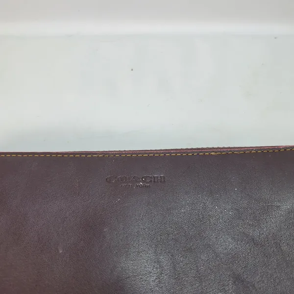 Coach Accordion Zip Wallet Check Burgundy Glovetanned Leather 24377 Pink Inside - Image 3