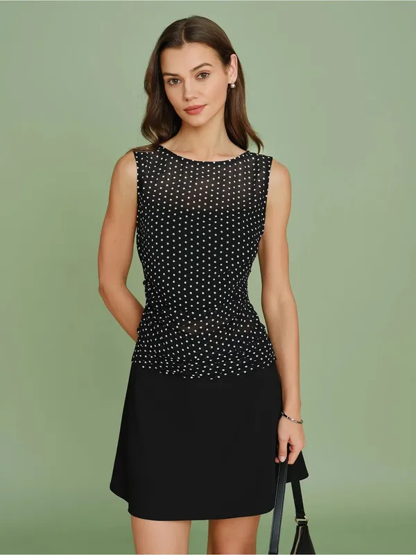 Rihoas Black Boat Neck Polka Dot Tank Top - Image 2