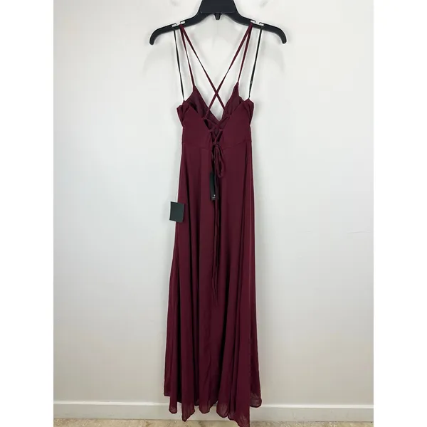 Lulus Event Ready Burgundy Backless Lace-Up Maxi Dress Chiffon Formal Small NWT - Image 9