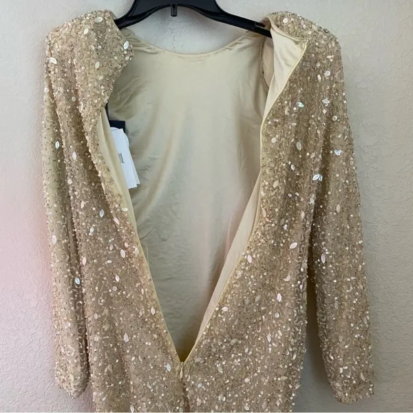 RETROFÊTE Nikki Sequin Long Sleeve Minidress in Sea Shell Size Small NWT‎ - Image 13