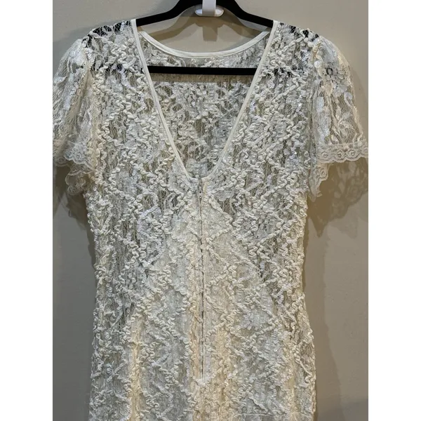 Vintage Lace Dress Size 12 Cream Ribbon Sequin Victorian‎ Romantic Delicate - Image 8