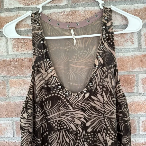 Free People Ellie Mini Dress Velvet Brown Studded XS Witchy Fairy Grunge Boho - Image 3