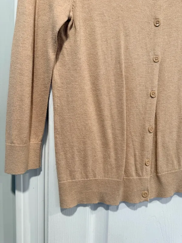 Old Navy Size S Tan Khaki Lightweight Cotton Crew Neck Button Cardigan Sweater - Image 5