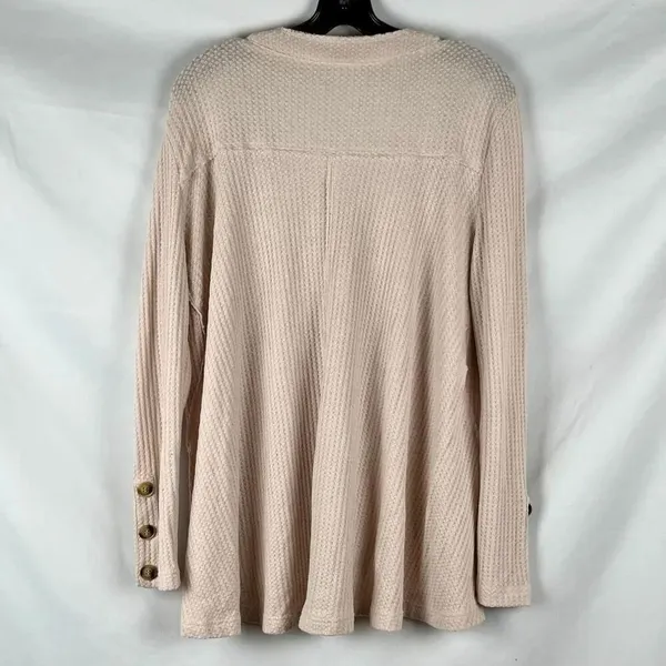 In Loom Ribbed Waffle Knit Long Sleeve Boxy Henley Top Large - Image 2
