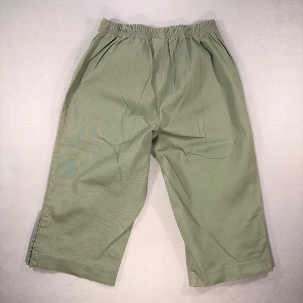Womens Sage Green Cropped Capri Pants Elastic Back Button Hem Detail - Image 2