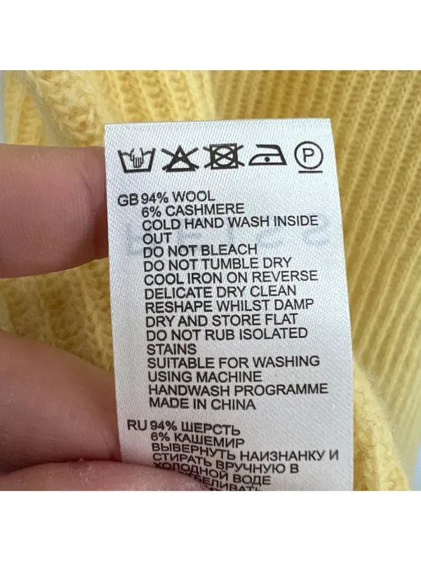 Reiss Yellow Wool Cashmere Blend Ribbed V-Neck Sweater Size Small Quiet Luxury - Image 9