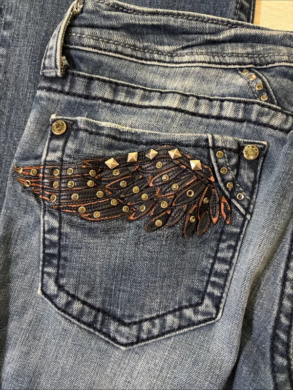 Miss Me Blue Denim Bootcut Jeans with Embellished Wing Pockets Size 29 - Image 4