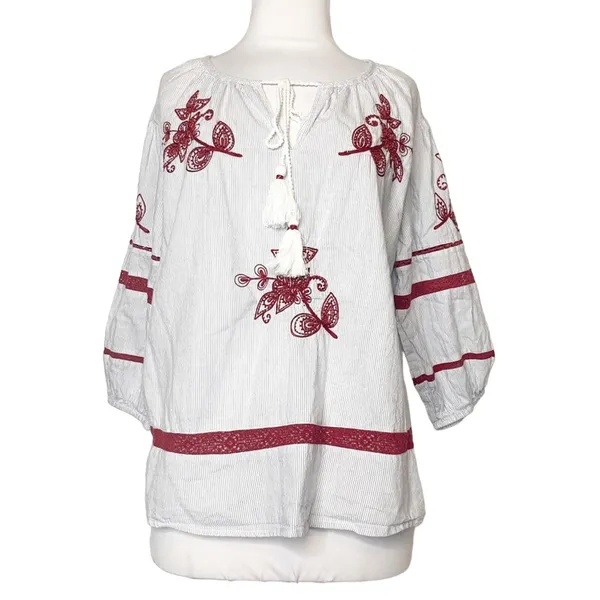 Anthropologie velvet by graham & Spencer Ola embroidered peasant top‎ Sz M - Image 7