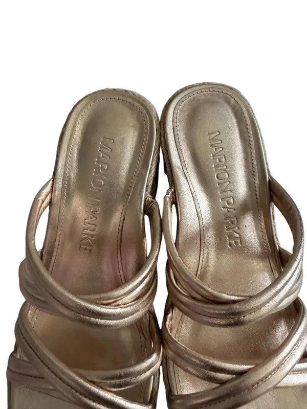 MARION PARKE Adrian Gold Leather Platform Espadrilles Sandals Size 37 / US 7 - Image 3
