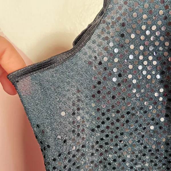 Vintage Y2k Sequin Tank Top Sz Large Black Sheer Grunge‎ Emo Mall Goth Festival - Image 6