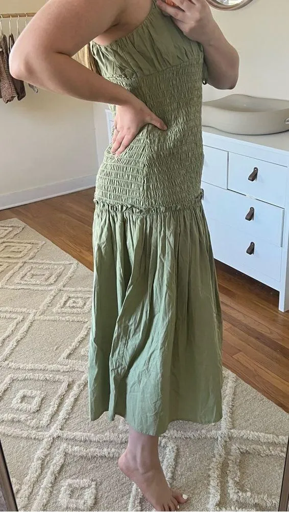 Asos green ruched maxi sun dress - Image 3