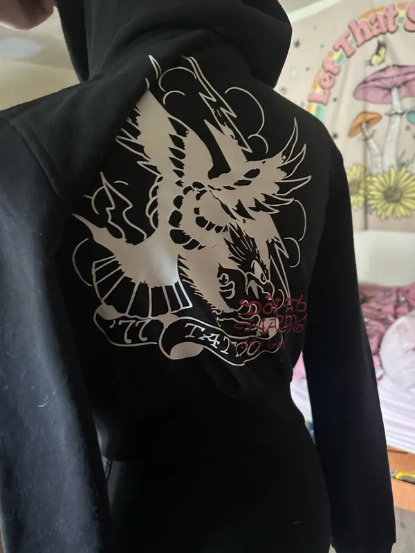 Ed Hardy black cropped zip-up hoodie 🖤🔥 Size M - Image 4