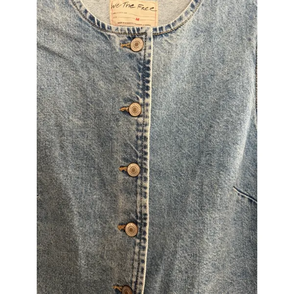 Free People We The Free Aimee Denim Long Vest‎ Ultra Light Beam Women's Size Med - Image 10