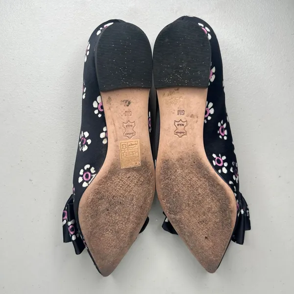 Tory Burch Black Rosalind Bow Floral Pointed Ballet Flats Size 5 - Image 4