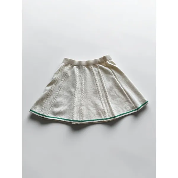 Pink Rose Cream Cable Knit Mini Skirt‎ Green Striped Hem Preppy Tennis Skirt M - Image 2