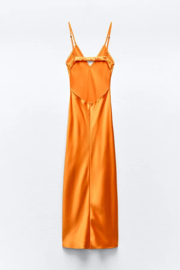 ZARA dress maxi midi hot orange satin effect wedding party cocktail - Image 12