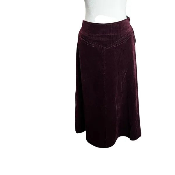 Laura Ashley Vintage Corduroy Midi Skirt Plum Burgundy A Line UK 12 US 10 - Image 2