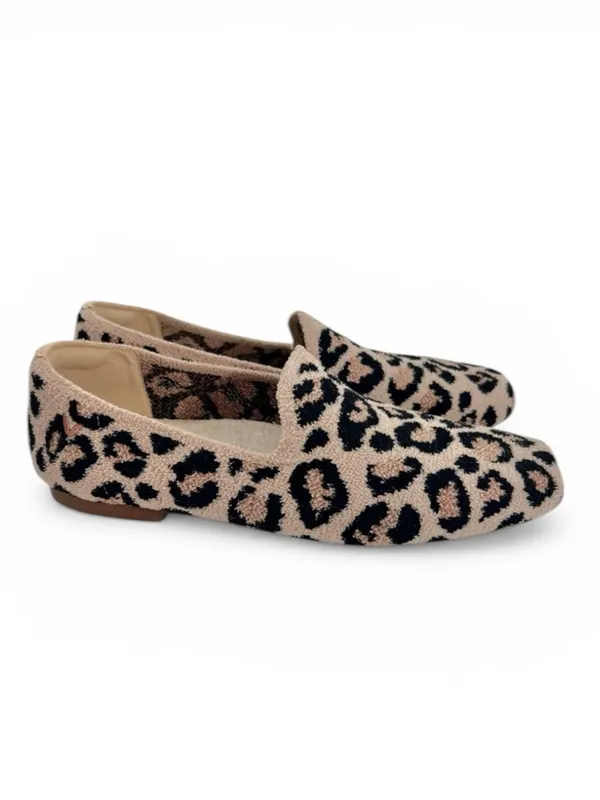 Vivaia Squared Toe Terry Knit Loafers Leopard Print Flat Comfy Shoe - Image 2