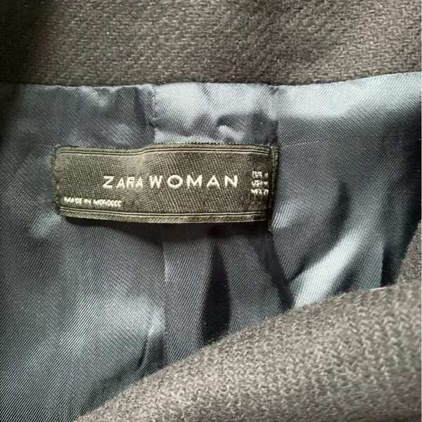 Zara Black Wool Blend Trench Coat with Studded Sleeves M - Image 4