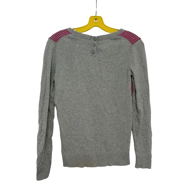 Tommy Hilfiger Pink Gray Houndstooth Pima Cotton V-Neck‎ Sweater Size Small - Image 2