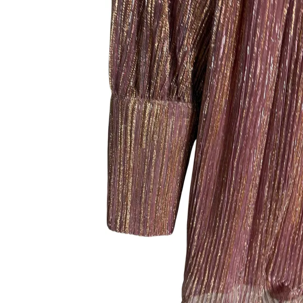 Retrofete Dani Pink Gold Lurex Long Sleeve V-Neck Mini Dress Size Small - Image 7