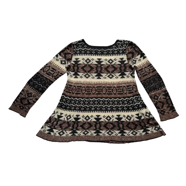 Free People Tunic Sweater Womens S Brown Excellent Southwestern V-Neck Knit - Image 5