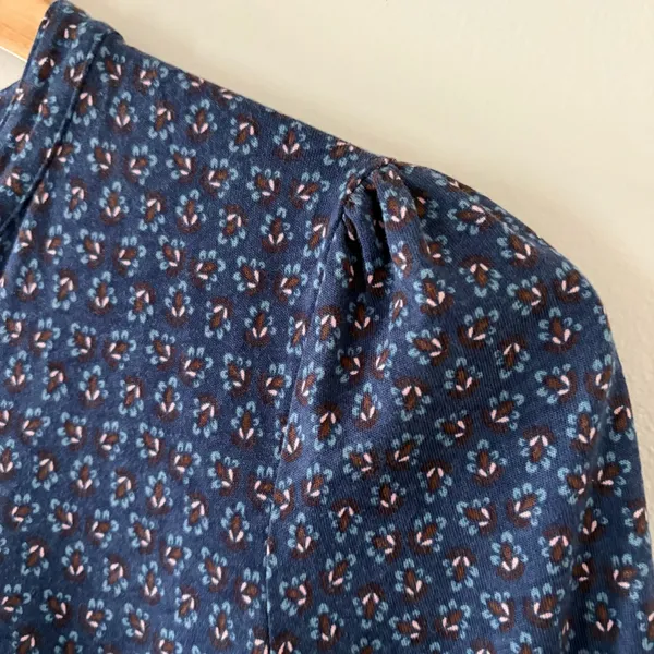 Boden Buttoned Jersey Midi Dress Navy Diamond Bud Tiered Cottagecore Size 8P - Image 8