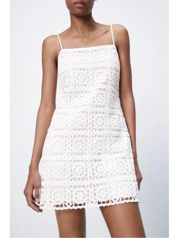Zara White Crochet Mini Dress - Image 3