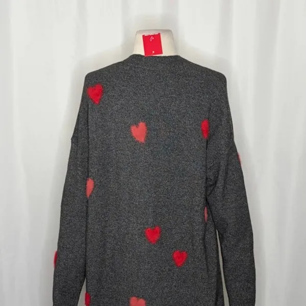 NWT!! CELEBRATE‎ TOGETHER Heart Cardigan Sweater Grey Pink Red Hearts Large - Image 8