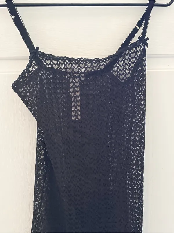 PINK Victoria's Secret Black Heart Lace Swim Cover-Up Slip - Image 2