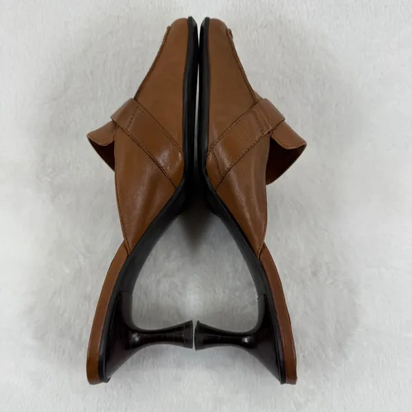 Enzo Angiolini Brown Leather Mules Heels Buckle Detail Square Toe Size‎ 8.5M - Image 10