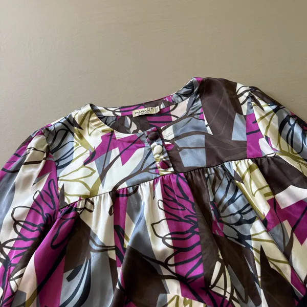 Y2K Early 2000s One World Abstract Floral Loose Blouse - Image 4
