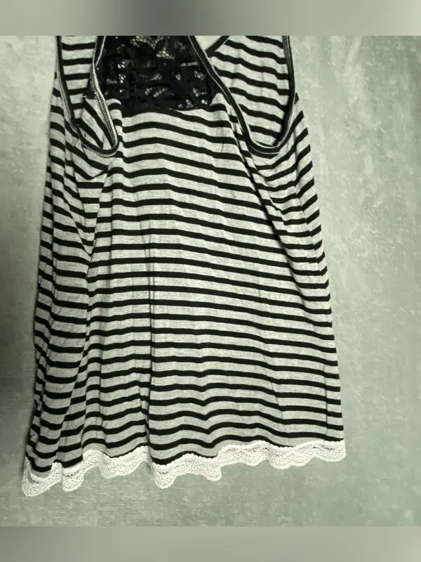 2000s MySpace emo Black &‎ White Striped Lace-Back Tank grunge XL - Image 5
