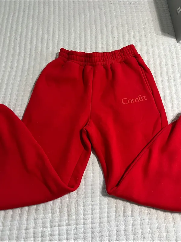 Comfort Red Women's Joggers with Elastic Waist and Cuffed Ankles - Image 2