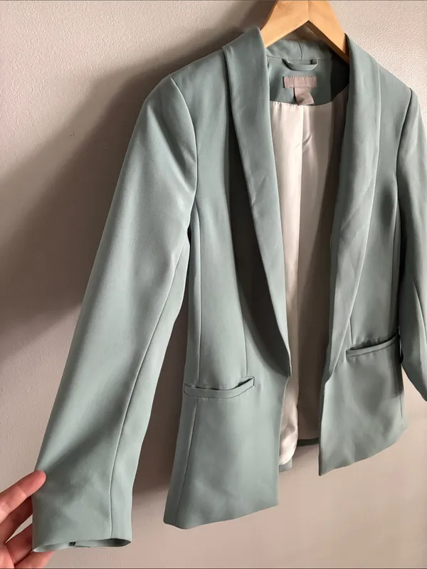 H&M Green Blazer XS Open Front 3/4 Sleeve Career Workwear - Image 3